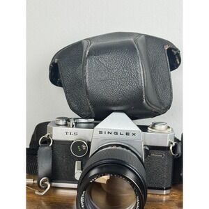 Ricoh Singlex TLS 35mm SLR Film Camera w/ Hanimex 135mm f/2.8 Lens & Case